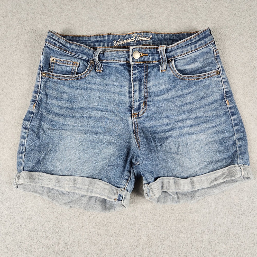Universal Thread Boyfriend Shorts Womens 6/28 Blue Denim Mid Rise Cuffed Stretch